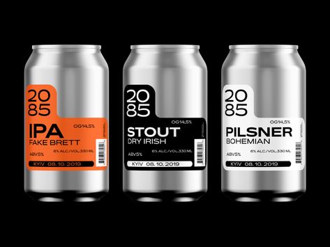 2085 craft beer by Igor Babariko on Dribbble Masculine Packaging, Lon Bia, Craft Beer Design, Beer Bottle Design, Can Packaging, Craft Beer Packaging, Beer Packaging Design, Beer Label Design, Drinks Packaging Design