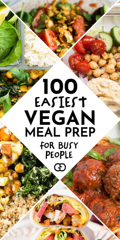 100 + Vegan meal prep recipes: these make-ahead vegan recipes will help you with plant-based meals for breakfast, lunch, dinner, dessert, and snack! #veganrecipes #mealprep #healthyrecipes #veganmealprep #mealprepfortheweek Vegan Meal Prep Grocery Lists, Wfpb Lunch Meal Prep, Easy Prep Healthy Meals, Make Ahead Plant Based Meals, Vegan Dinner Easy Healthy, Meal Prep For Vegans, Meal Prep Ideas Plant Based, Make Ahead Vegan Lunch, Make Ahead Vegetarian Lunch