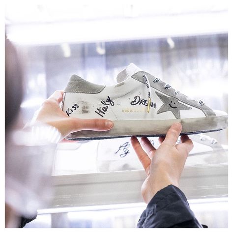 Golden Goose on Instagram: “Write your story. #GGDBLab #GoldenGoose #MadeInItaly #HandMade” Men Streetstyle, Golden Goose, Mens Street Style, Golden Goose Sneaker, Your Story, Sport Shoes, Italy, Sneakers, On Instagram