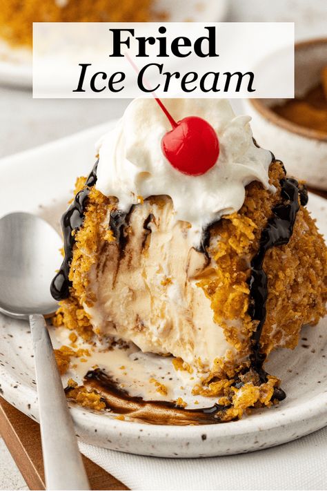 Buckle up, ice cream lovers, this homemade fried ice cream recipe is a game changer. The secret? It isn't actually deep-fried. That means less mess, less work, but all the goodness of a crispy fried ball of ice cream. Gluten Free Chocolate Pie, Fried Ice Cream Recipe, Easy Chocolate Pudding, Chocolate Cream Pie Recipe, Frozen Treats Recipes, Ice Cream Bites, Cookie Cookbook, The Best Desserts, Bakery Style Muffins