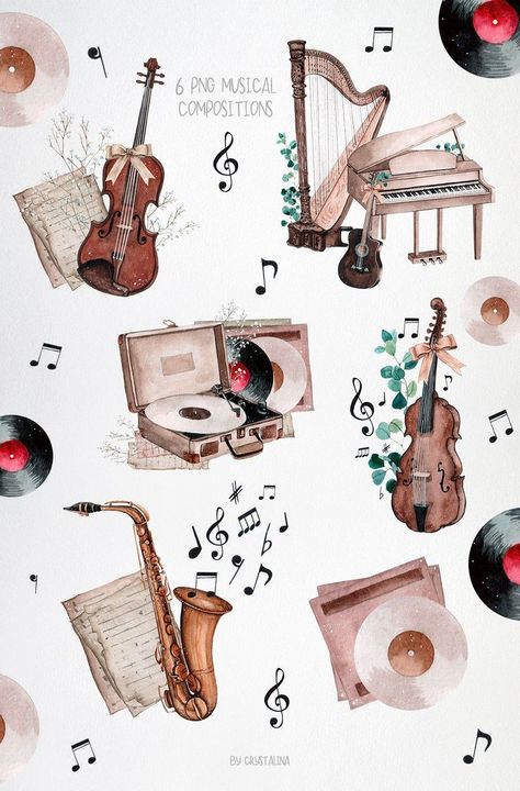 Watercolor Musical Instruments Clipart. Vintage Music Clip Art. Watercolor Music Clip Art, Music Illustrations Musical Note - Etsy Music Clip Art, Musical Instruments Clipart, Watercolor Music, Kertas Vintage, Musical Instruments Drawing, Scrapbooking Retreats, Dance Wall Art, Clipart Vintage, Music Illustration