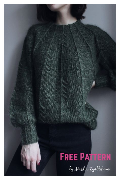 Forest Vibes Sweater Free Knitting Pattern Forest Vibes, Lace Cardigan, Sweater Knitting Patterns, Stockinette Stitch, Free Knitting Pattern, Sweater Design, Sweater Pattern, Knitting Inspiration, Green Sweater