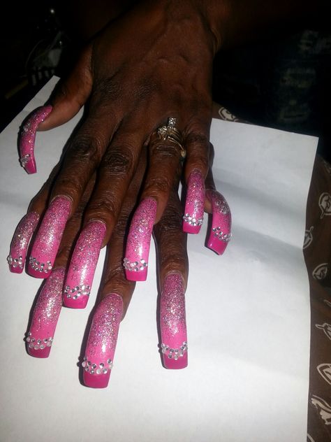 Really Nice Nails, 90s Long Nails Acrylic, Worst Acrylic Nails, Nails Acrylic Pink And Brown, Rachet Nails Long, Long Real Nails Painted, Longest Nails Acrylic, Bad Acrylic Nails Funny, Georgia Nails Designs