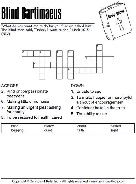 Blind Bartimaeus Crossword | Sermons4Kids #childrenssermon #Sundayschool #kidmin #childrenschurch #childrensmessage #Sundayschoollesson #Biblelesson Bible Crossword Puzzles, Teaching Calendar, Childrens Sermons, Holiday Lessons, Bible School Crafts, Sunday School Activities, Childrens Bible, Crossword Puzzles, Vacation Bible School