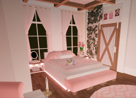 Pink Bedroom Ideas Bloxburg, Bloxburg Kawaii Bedroom, Bloxburg Blush Bedroom, Bloxburg Decorating Ideas Bedroom, Girl Room Bloxburg, Bloxburg Pink House, Blush Bloxburg House, Bloxburg Blush House, Pink Bloxburg House