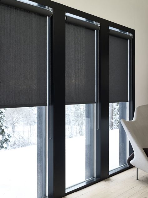 Black Window Treatments, Patio Windows, Bathroom Window Treatments, Curtain Blinds, Patio Blinds, Modern Blinds, Living Room Blinds, Bedroom Blinds, Door Blinds