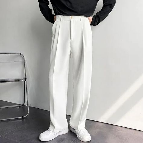 ravewider - Straight Leg Dress Pants | YesStyle Wide Leg Suit Pants, Trousers Baggy, Male Trousers, Mens Pants Fashion, Korean Fashion Trends, Fashion Business, Pantalon Large, Fitted Trousers, Suit Pants