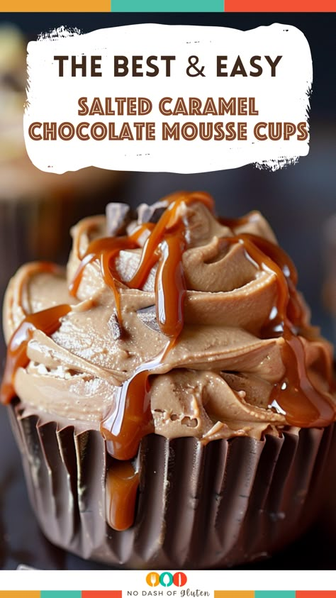 Indulge in these Salted Caramel Chocolate Mousse Cups! Made with rich chocolate, fluffy mousse, and homemade salted caramel, they're perfect for any occasion. These elegant cups are topped with chocolate shavings and a sprinkle of salt for the ultimate sweet and salty treat. Whether you’re hosting a dinner party or craving something sweet, these mousse cups are sure to impress. Try the recipe today and elevate your dessert game! Click for the full recipe and steps! Filling For Chocolate Cups, Desserts With Mousse, Easy Desserts For New Years Eve, Mousse Dessert Recipes, Chocolate Cup Desserts, Salted Caramel Mousse, Chocolate Dessert Cups, Caramel Chocolate Mousse, Easy Salted Caramel