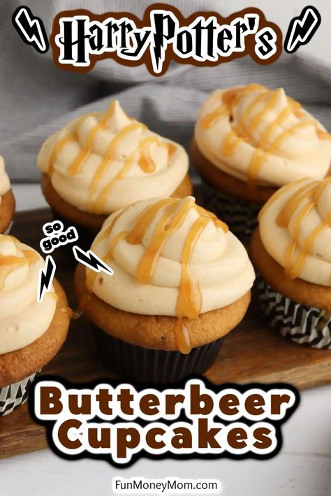 Boozy Butterbeer, Butterscotch Buttercream, Butterscotch Cupcakes, Boozy Cupcakes Recipes, Butterbeer Cupcakes, Alcoholic Cupcakes, Boozy Baking, Boozy Cupcakes, Harry Potter Butter Beer