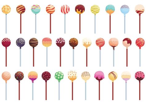 Cake pops icons set cartoon vector. Dessert cake Tanah Liat, Sticker Maker, Dessert Cake, Cake Pop, Cute Cakes, Icon Set, Cake Pops, Cake Desserts, Vector Art