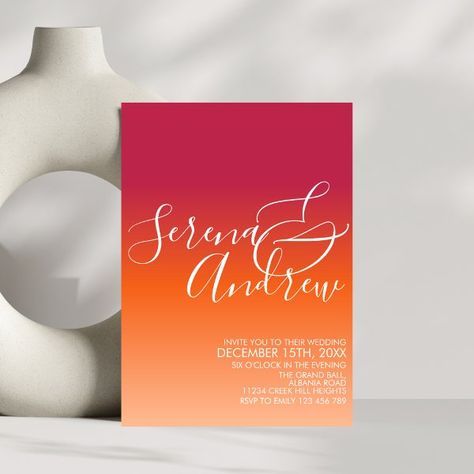 Sunset Sky Gradient Orange Viva Magenta Modern Invitation Sunset Themed Wedding Invitation, Sunset Themed Wedding, Sunset Invitation, Sunset Wedding Theme, Whimsy Wedding, Sky Gradient, Sunrise Wedding, Orange Wedding Invitations, Bright Wedding Colors