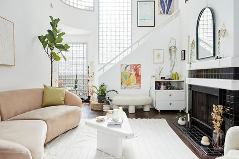 Explore the Rental-Friendly Decor Ideas in This LA Loft | Apartment Therapy Retro Architecture, Rental Friendly, Aesthetic Interior Design, Round Furniture, Contemporary Style Homes, Loft Apartment, Glass Blocks, Architectural Inspiration, Cozy Space