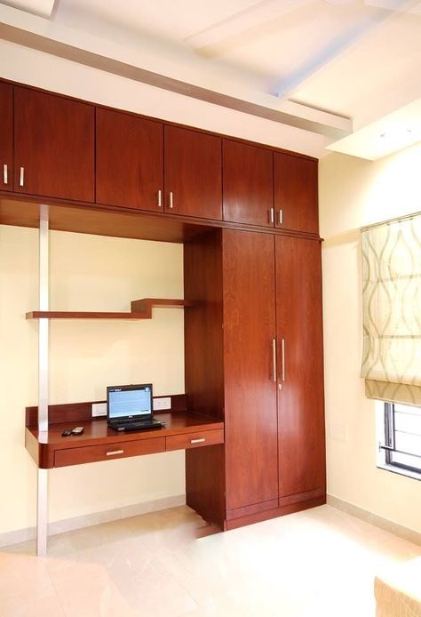 Wardrobe Cum Study Table, Study Table Wall, Desk For Girls Room, Study Table Design, Wooden Study Table, Modern Bedroom Wardrobe, Sliding Door Wardrobe Designs, Wardrobe Wall, Almirah Designs