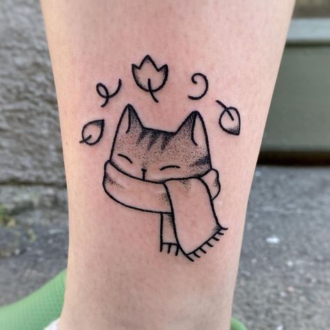 Cozy Tattoo, Cozy Kitten, Germany Tattoo, Yule Cat, Kitten Tattoo, Stick Poke Tattoo, Vegan Tattoo, Handpoke Tattoo, Skeleton Tattoos