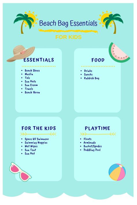 The Ultimate Beach Bag Packing List for Families - Print out Included Beach Day Essentials Kids, Beach Trip Packing List Kids, Beach Bag For Day Out During Beach Season, Beach Bag List, Toddler Beach Packing List, Summer Beach Bag For On-the-go, Bag Packing List, Beach Packing List, Beach With Kids