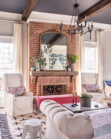 Hgtv Dream Home, Whimsical Home, Brick Fireplace, Historic Home, Decoration Diy, Ideas Living, Front Room, Interior Design Firms, Diy Halloween