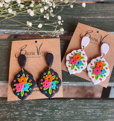 Mexican Style Earrings, Fiesta Clay Earrings, Mexican Inspired Earrings, Mexican Style Clay Earrings, Mexican Earrings Handmade, Mexican Inspired Clay Earrings, Patriotic Clay Earrings, Mexican Polymer Clay Earrings, Mexican Clay Earrings