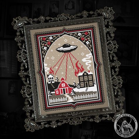 Alien Cross Stitch, Stitch Alien, Gothic Cross Stitch, Gothic Cross, Holiday Cross Stitch, Gothic Crosses, Alien Invasion, Halloween Cross Stitches, Holiday Patterns