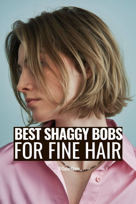 When your fine hair feels lifeless and lacks volume, a shaggy bob could be the solution you've been seeking. If you're ready to transform your locks into a stylish, voluminous masterpiece, these haircut ideas are perfect for you. Discover the best shaggy bob styles tailored for fine hair, from chin-length cuts to shoulder-grazing looks. Shag Bob Fine Hair, Choppy Bob Fine Hair Straight, French Bob Fine Wavy Hair, Chin Length Fine Hair Styles, Flicky Bob Hairstyles, Fine Hair Shaggy Bob, Shaggy Shoulder Length Hair Choppy Bobs, Best Bob For Fine Hair, Shaggy Bob Fine Hair