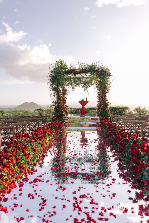 Mirrored Aisle, Dream Wedding Reception, Hindu Ceremony, Red Rose Wedding, Red Wedding Flowers, Aisle Flowers, Wedding Aisle Decorations, Galia Lahav, Future Wedding Plans