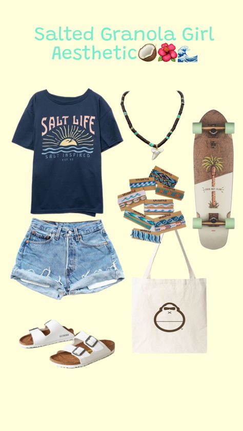 Salted Granola Girl Aesthetic #summeraesthetic #saltedgranolagirl #beach #beachy #sunbum Salted Granola Girl Outfits, Salty Girl Aesthetic, Salted Granola Girl Aesthetic, Coastal Granola Aesthetic, Salty Granola Aesthetic, Salty Granola Outfits, Granola Clothes, Salted Granola Outfits, Salted Granola Girl