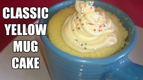 Classic Yellow Mug Cake - Average Guy Gourmet Yellow Mug Cake, Cake Yellow, Yellow Mug, Mug Cake Recipe, Yellow Mugs, White Frosting, Self Rising Flour, Yellow Cake, Yellow Cake Mixes