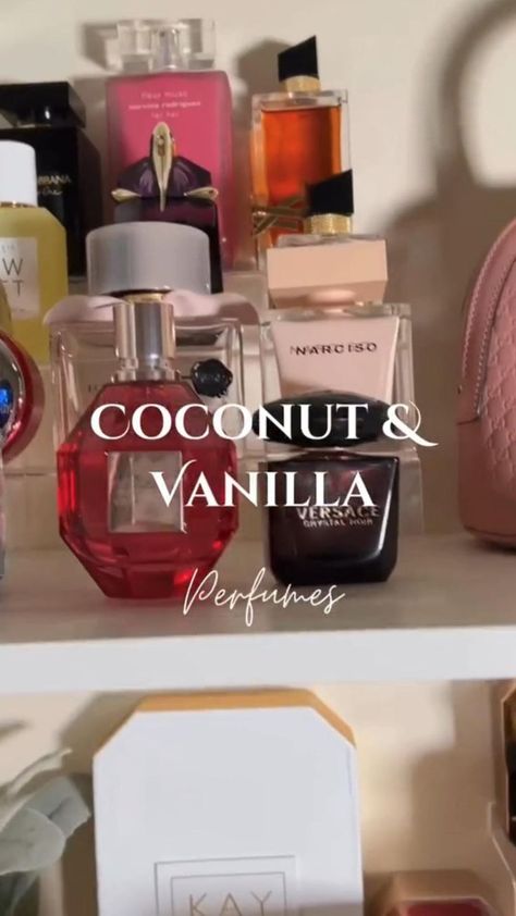 Perfumes That Smell Like Coconut, Coconut Scented Perfume, Vanilla And Coconut Perfume, Smell Like Vanilla All Day, Fruity Arab Perfumes, Coconut And Vanilla Perfume, How To Layer Scents, Good Perfumes For Teens, How To Smell Like Coconut And Vanilla