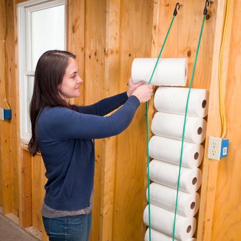 Bungee Cord Storage Organizing Ideas, Paper Towel Storage Ideas, Lark Bunting, Towel Storage Ideas, Kitchen Towels Storage, Stairs Closet, Paper Towel Storage, Shelf Paper, Kitchen Storage Space