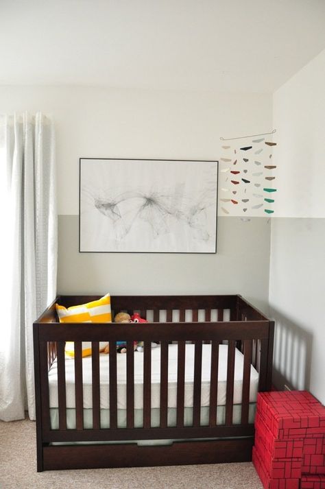 If you're like me and you're torn between the look of a bright, white room and a fun, colorful space for your little one, you might be a perfect candidate for the two-tone trend Kids Room Wall Color, Small Boys Bedrooms, Half Painted Walls, Best Wall Colors, Two Tone Walls, Baby Boy Bedroom, Room Wall Colors, Baby Boy Room Nursery, Nursery Room Boy