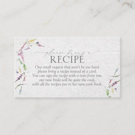 $0.30 | Elegant Wildflower Floral Please Bring A Recipe #bridalshower #enclosurecard #wildflowers #watercolor #weddings #pleasebringarecipe #modern #insert #requestcard #elegant Pretty Hand Lettering, Wedding Cookies Recipe, Wildflowers Watercolor, Shower Modern, Mexican Wedding Cookies, Eucalyptus Wedding Invitation, Modern Bridal Shower, Elegant Bridal Shower, Floral Bridal Shower Invitations