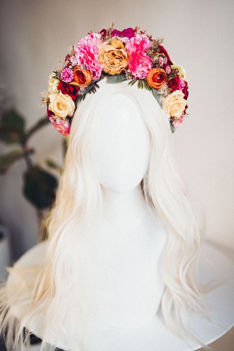 Flower Halo Headband, Orange Flower Crown, Floral Headdress, Halo Crown, Diy Crown, Halo Headband, Flower Halo, Boho Wedding Hair, Headpiece Jewelry