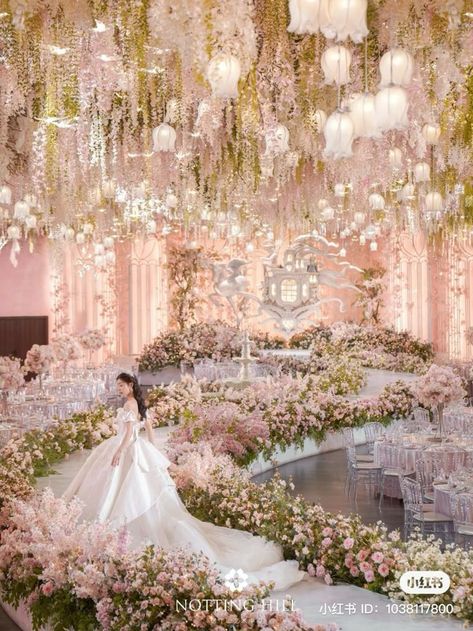 My Fairytale Aesthetic, Magical Fairytale Wedding, Grand Wedding Venues, Pretty Places To Get Married, Luxurious Wedding Venues, Princess Wedding Aesthetic Decor, Wedding Light Pink Theme, Ethereal Wedding Colors, Fairytale Wedding Venue Aesthetic