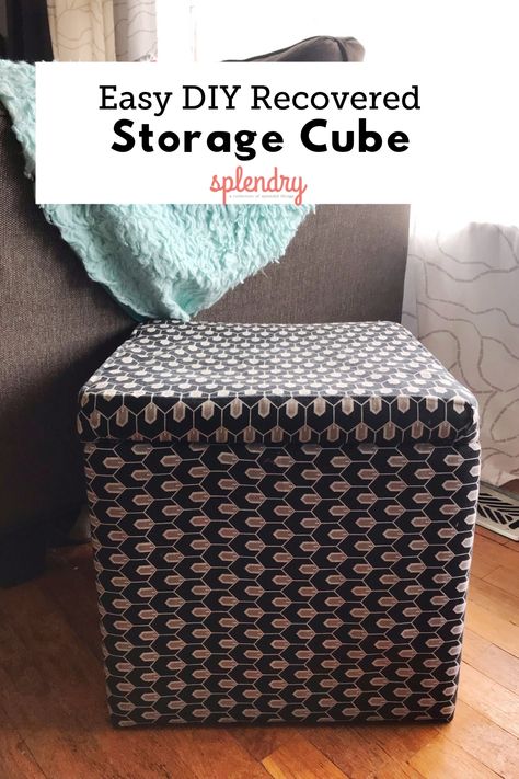 If you're ready for some good ol' DIY, we've got the perfect easy project! We took a cheap storage cube and recovered it in fun fabric using a staple gun. So easy and it turned out great! #easydiy #recoveringfurniture #fabricrefresh Storage Cube Makeover, Milk Crate Storage, Diy Cube Storage, Storage Box On Wheels, Milk Crate, Cheap Storage, Storage Cube, Fun Fabric, Ottoman Cover