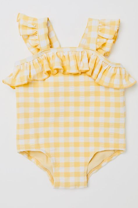 Gingham Swimsuit, Swimsuits 2020, Yellow Gingham, Baby Swimsuit, Baby Swimwear, Swimsuit Pattern, Baby Swimming, Kids Swimming