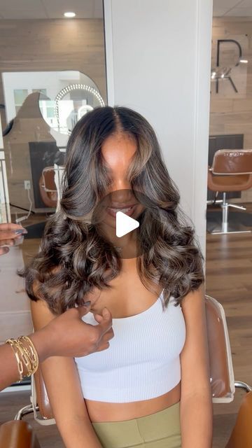 Blowout Hair With Highlights, Silk Press Layers, Silk Press With Highlights, Highlights Silk Press, Natural Hair Silk Press Medium Length, Straight Hair With Curls, Curly Silk Press, Silk Press With Body Curls, Ciara Hair Color