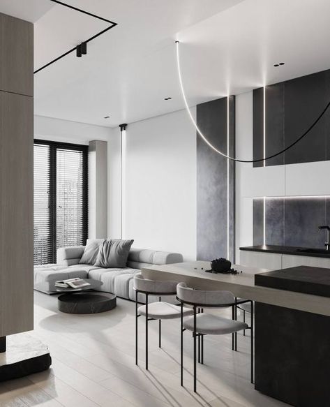 Modern Small Apartment Design, Interior Design Apartment, Modern Contemporary Living Room, Small Apartment Design, Design Apartment, Modern Houses Interior, Grey Decor, Gray Interior, Contemporary Living Room