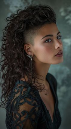 Curly Mohawk Hairstyles, Undercut Curly Hair, Undercut Hairstyles Women, Curly Undercut, Undercut Long Hair, Hairstyle For Men, Mohawk Hairstyles, Pelo Afro, Goddess Hairstyles