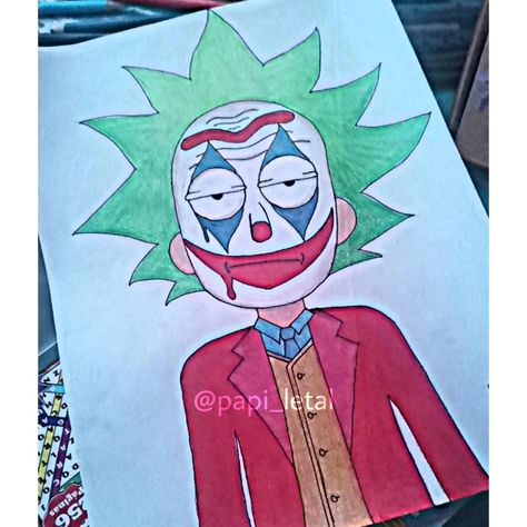 Rick from Rick and Morty Joker Simple Joker Drawing, Rick As The Joker, Drawing Ideas Rick And Morty, Rick And Morty Drawing Ideas, Easy Rick And Morty Painting, Painting Ideas Rick And Morty, Rick And Morty Paintings, Rick And Morty Graffiti, Rick And Morty Painting Easy