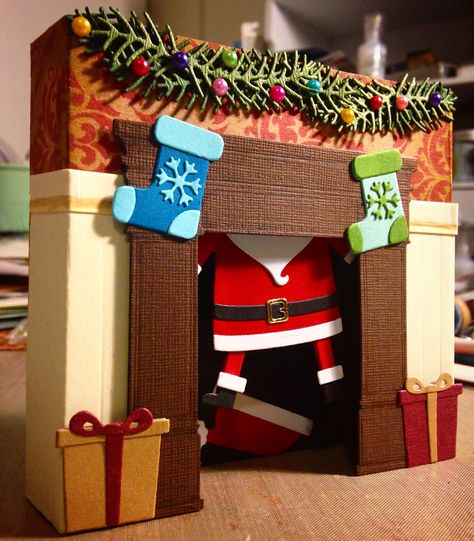 Cottage Cutz Cards, Christmas Card Pop Up, Santa Down The Chimney, Chimney Fireplace, Pop Up Christmas Cards, Diy Christmas Village, Paper Cutout Art, Boxed Christmas Cards, Christmas Pops