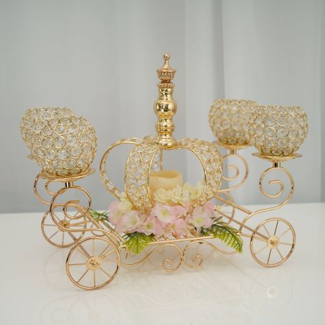 18inch | Metallic Gold Cinderella Carriage Crystal Candle Holder Centerpiece Cinderella Carriage Centerpiece, Crystal Candle Holders Centerpieces, Cinderella Centerpiece, Gold Table Centerpieces, Globe Candle Holder, Beaded Candle Holders, Geometric Candle Holder, Candle Holder Centerpiece, Crystal Globe