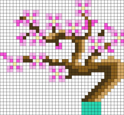 Sakura Bonsai Tree Perler Bead Pattern | Bead Sprites | Misc Fuse Bead Patterns Perler Bead Bonsai Tree, Cherry Blossom Perler Bead Pattern, Perler Bead Plant Pattern, Tree Perler Bead Patterns, Perler Bead Wall Art, Plant Perler Beads, Perler Bead 3d Patterns, Tree Perler Beads, Pixel Art Tree