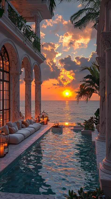 Golden Hour Architecture, House Mountain View, Tropical Luxury, Dream Beach Houses, Dream Life House, Nature Architecture, Beautiful Scenery Pictures, Classy Decor, Golden Beach