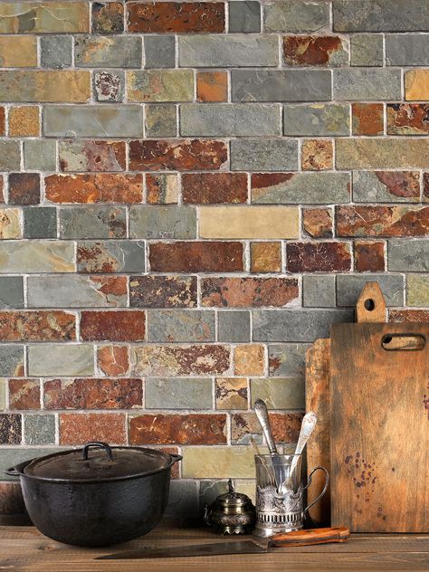 09  Backsplash for Wood Countertops ( TRENDIEST ) - Tiles Southwest Kitchen Backsplash, Kitchen Schemes, Vermont Kitchen, Slate Mosaic, Craftsman Kitchens, Slate Backsplash, Iridescent Glass Tiles, Kitchen Mosaic, Rustic Kitchens