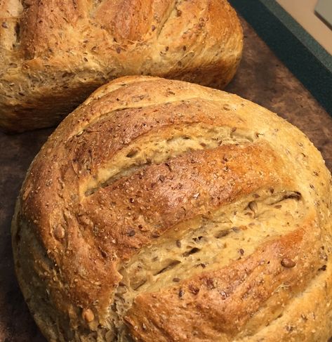 This is a lightly-sweetened wheat sourdough loaf brimming with cracked wheat, flax and sunflower seeds for robust flavor and texture. Cracked Wheat Sourdough Bread, Cracked Wheat Sourdough Bread Recipe, Wheat Sourdough Bread Recipe, Sourdough Bread Healthy, Wheat Sourdough Bread, Sourdough Breads, Cottagecore Recipes, Discard Recipe, Multi Grain Bread