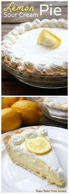 Lemon Curd Dessert, Sour Cream Pie, Lemon Sour Cream Pie, Favorite Pie Recipes, Cake Lemon, Cream Pie Recipes, Favorite Pie, Lemon Pie, Sweet Pie