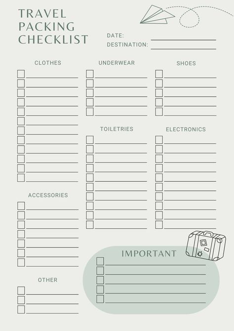 Pack like a pro with our comprehensive travel packing checklist! 🌍✈️ Don't stress about forgetting essential items for your next trip. This checklist covers everything from clothing and toiletries to electronics and travel documents. #ad #TravelPacking #TravelChecklist #PackingTips #TravelEssentials #TravelPreparation #TravelOrganization #PackingHacks #TravelSmart #WanderlustReady #HassleFreeTravel Holiday List Packing Travel Checklist, Travel Checklist Template, Packing List For Vacation 10 Days, Travel Packing List Template, Pack List For Travel, Trip Checklist Travel Packing, What To Pack For A Trip, Printable Packing List For Vacation, Travel List Packing