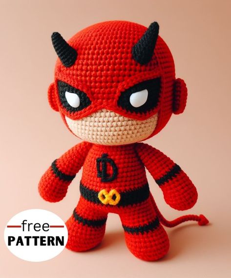 Mesmerize family and friends with this delightful and adeptly crocheted Daredevil-shaped amigurumi toy. Amigurumi Pattern Free, Superhero Toys, Knitting Toys, Deadpool And Spiderman, Crochet Pattern Instructions, Crochet Keychain Pattern, Cute And Cuddly, Crochet Amigurumi Free Patterns, Crochet Amigurumi Free