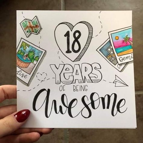 easy DIY card 18th Birthday Journal Ideas, Birthday Card Ideas 18th, Birthday Gift Drawing Ideas, Birthday Card Ideas For Cousin, 18th Birthday Card Diy, Birthday Cards For 18th Birthday, 18th Birthday Drawing, Birthday Cards For Cousins, Bff Birthday Cards