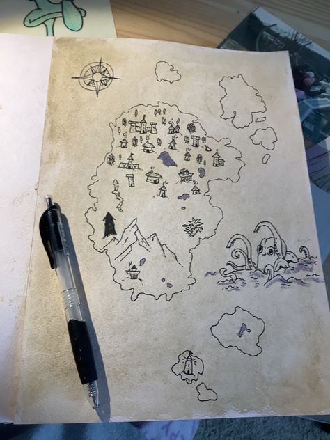 Fantasy Journal, Hand Drawn Map, Quick Crafts, Fantasy Map, Unique Names, Weird Creatures, Ancient Ruins, Map Painting, Drawing Art