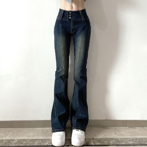 Low Waist Flare Jeans, Womens Flare Jeans, Grunge Jeans, 일본 패션, Jeans Woman, Korean Streetwear, Slim Denim, Jeans Y2k, Y2k Retro